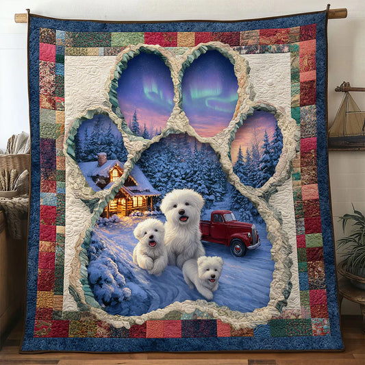 Bichon Frise Paw Cabin Glow Quilt Blanket