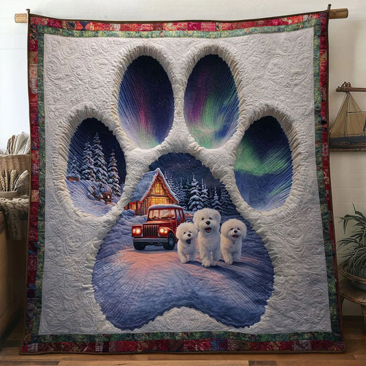Bichon Frise Paw Christmas Night Quilt Blanket