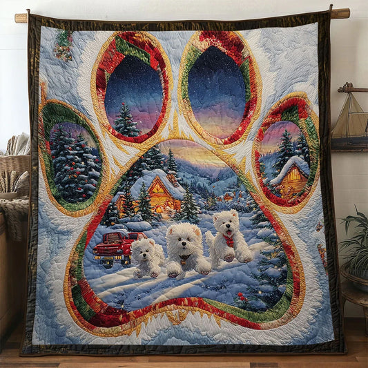 Bichon Frise Paw Holiday Blessing Quilt Blanket