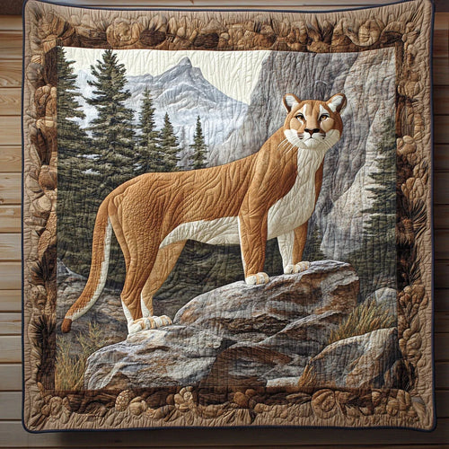 Big Cat On Rock Quilt Blanket