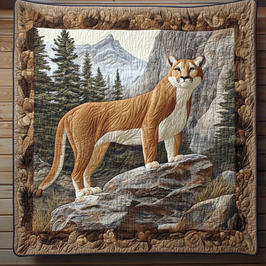 Big Cat On Rock Quilt Blanket
