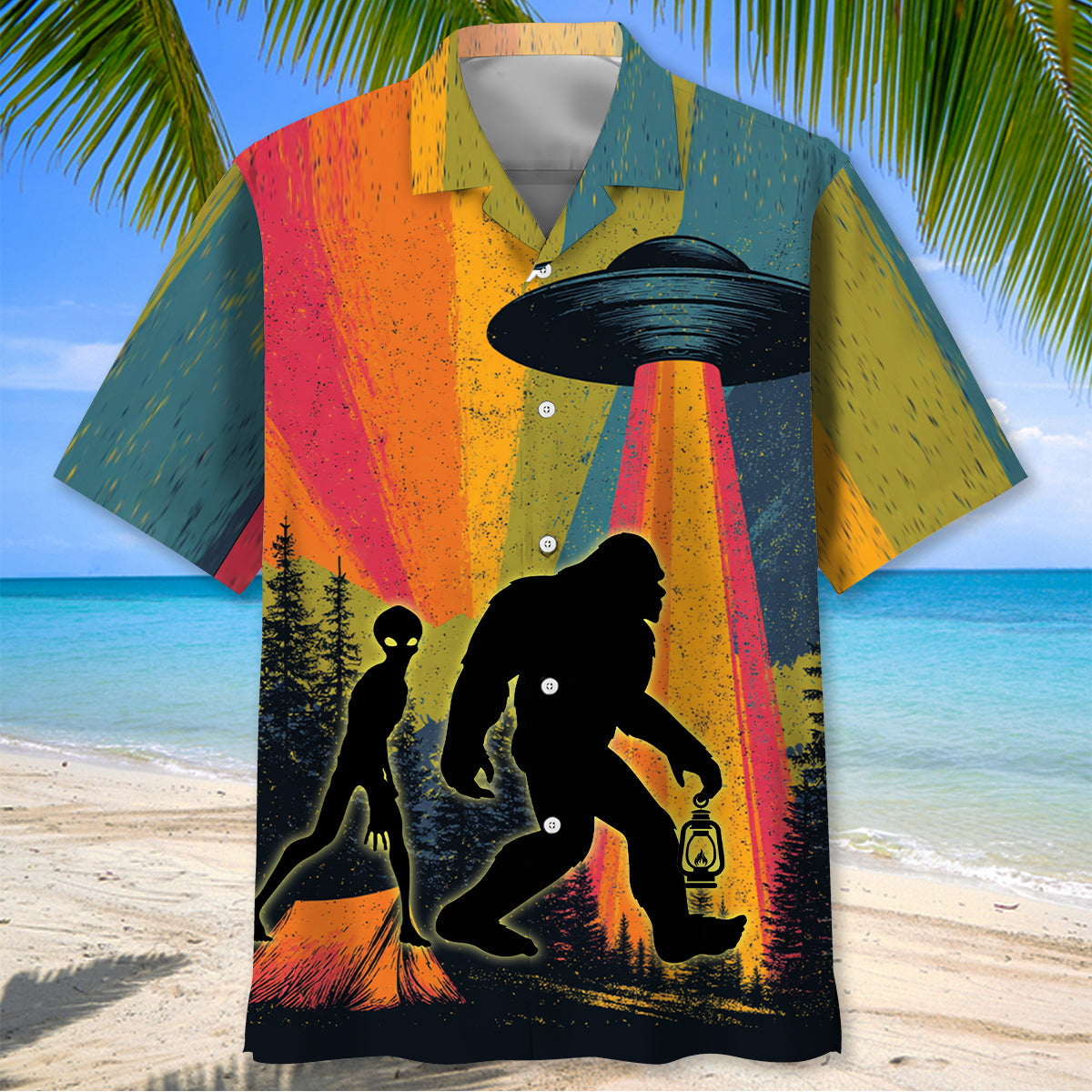 Bigfoot Alien Camping Night Vintage Hawaiian Shirt