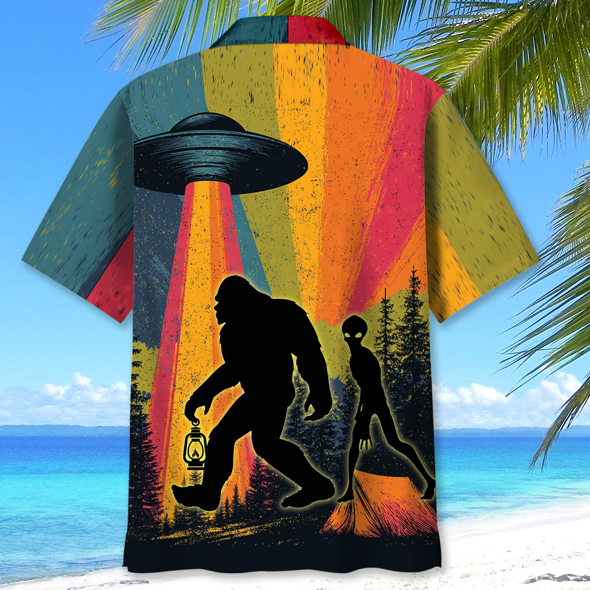 Bigfoot Alien Camping Night Vintage Hawaiian Shirt