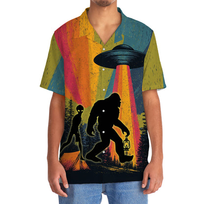 Bigfoot Alien Camping Night Vintage Hawaiian Shirt