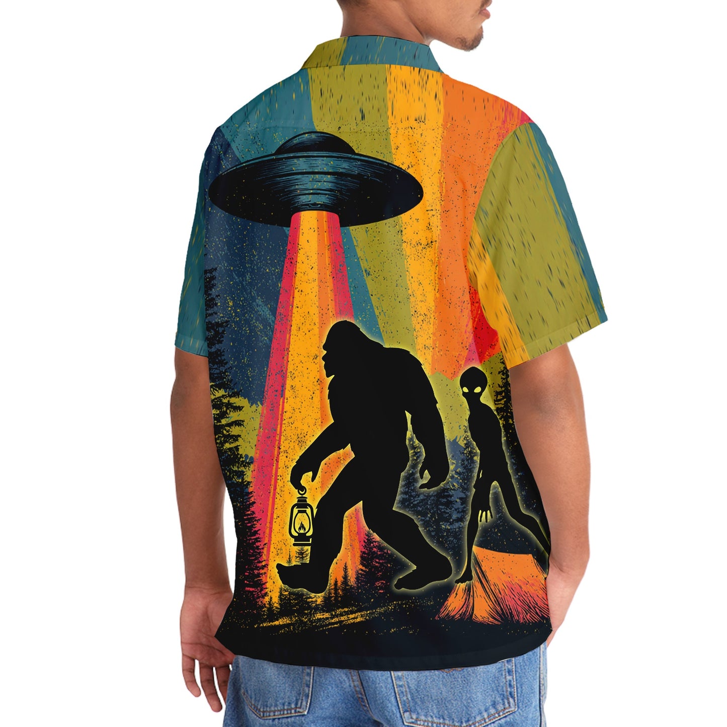 Bigfoot Alien Camping Night Vintage Hawaiian Shirt