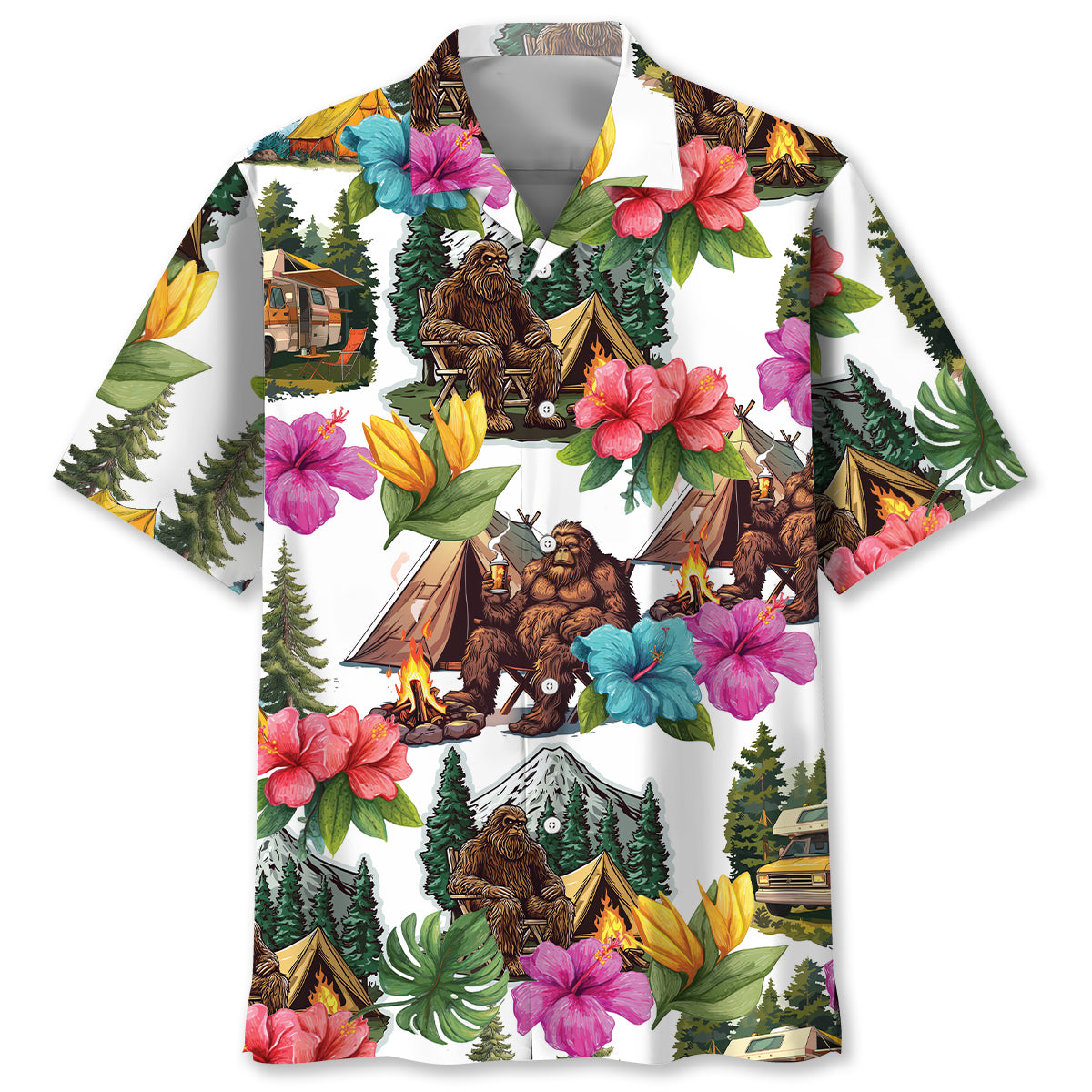 Bigfoot Camping Tropical Hawaiian Shirt