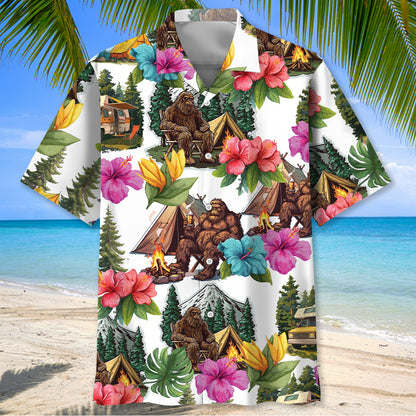 Bigfoot Camping Tropical Hawaiian Shirt
