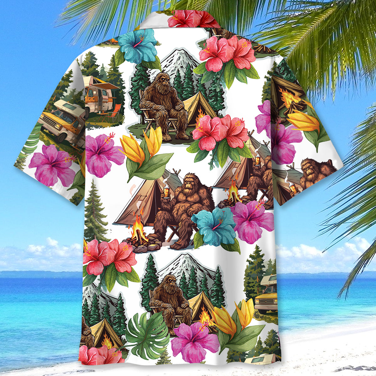 Bigfoot Camping Tropical Hawaiian Shirt