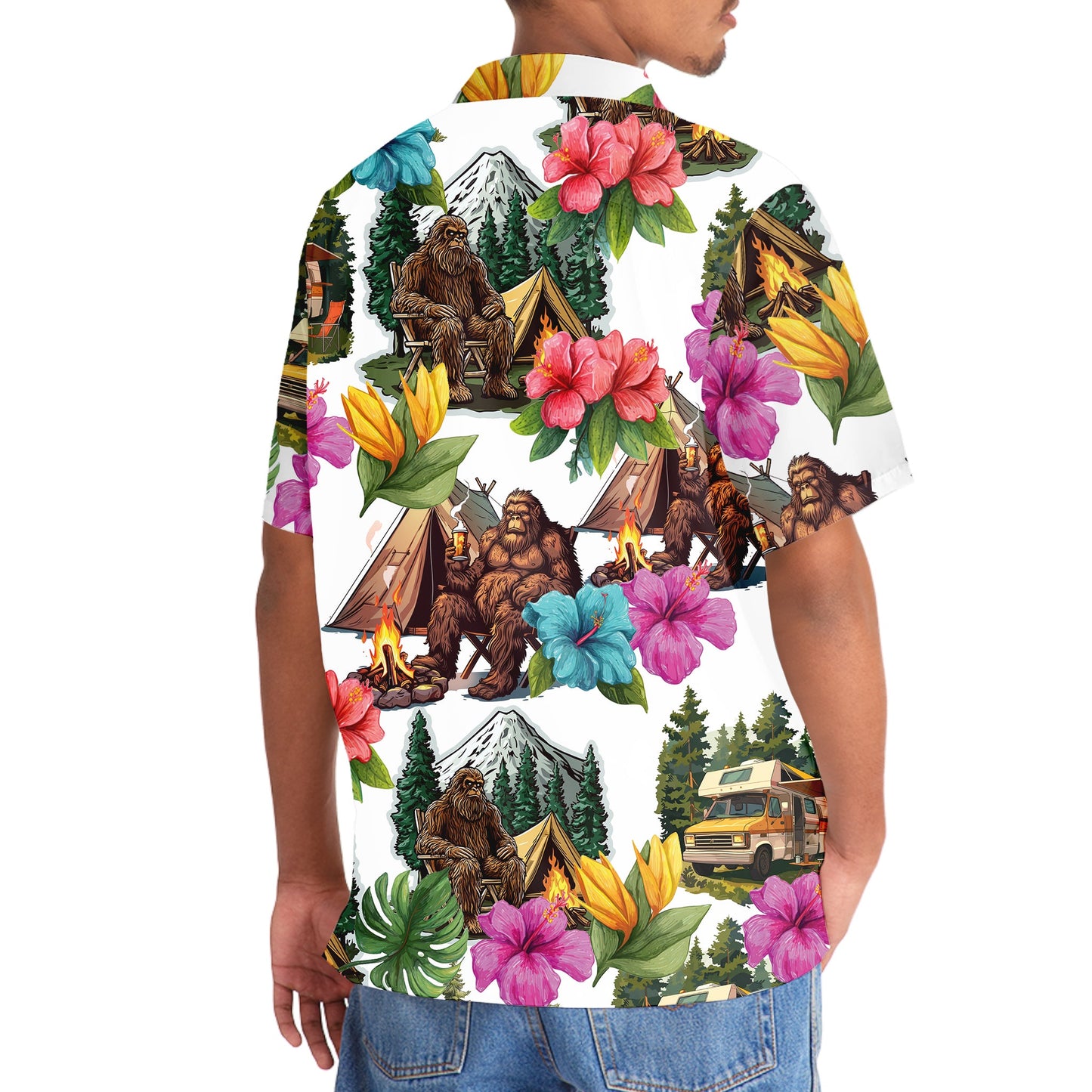 Bigfoot Camping Tropical Hawaiian Shirt