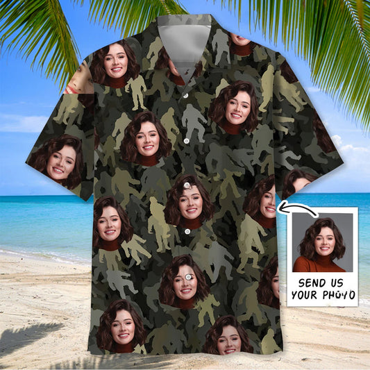 Bigfoot Hawaiian Shirt Custom Girl Friend Face - M - hawaiian shirt