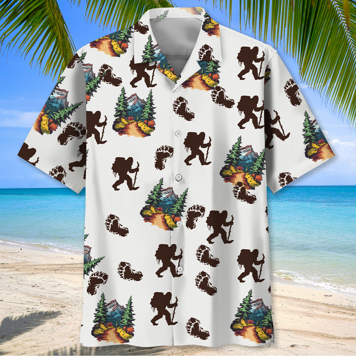Bigfoot Hiking Footprint Hawaiian Shirt