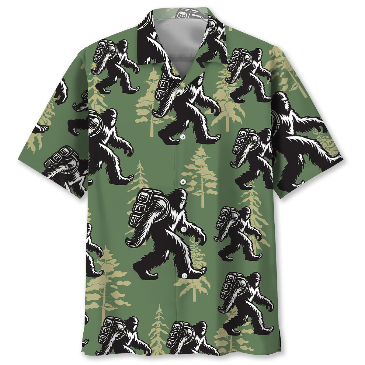 Bigfoot Hiking Gold Tree Hawaiian Shirt