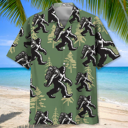 Bigfoot Hiking Gold Tree Hawaiian Shirt