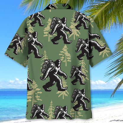 Bigfoot Hiking Gold Tree Hawaiian Shirt
