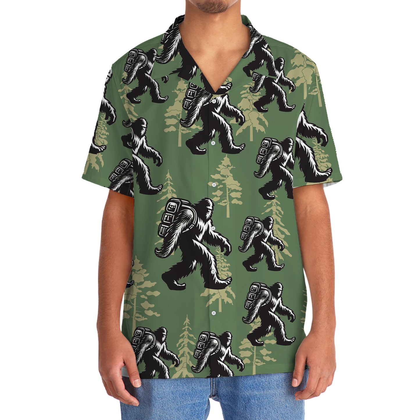 Bigfoot Hiking Gold Tree Hawaiian Shirt