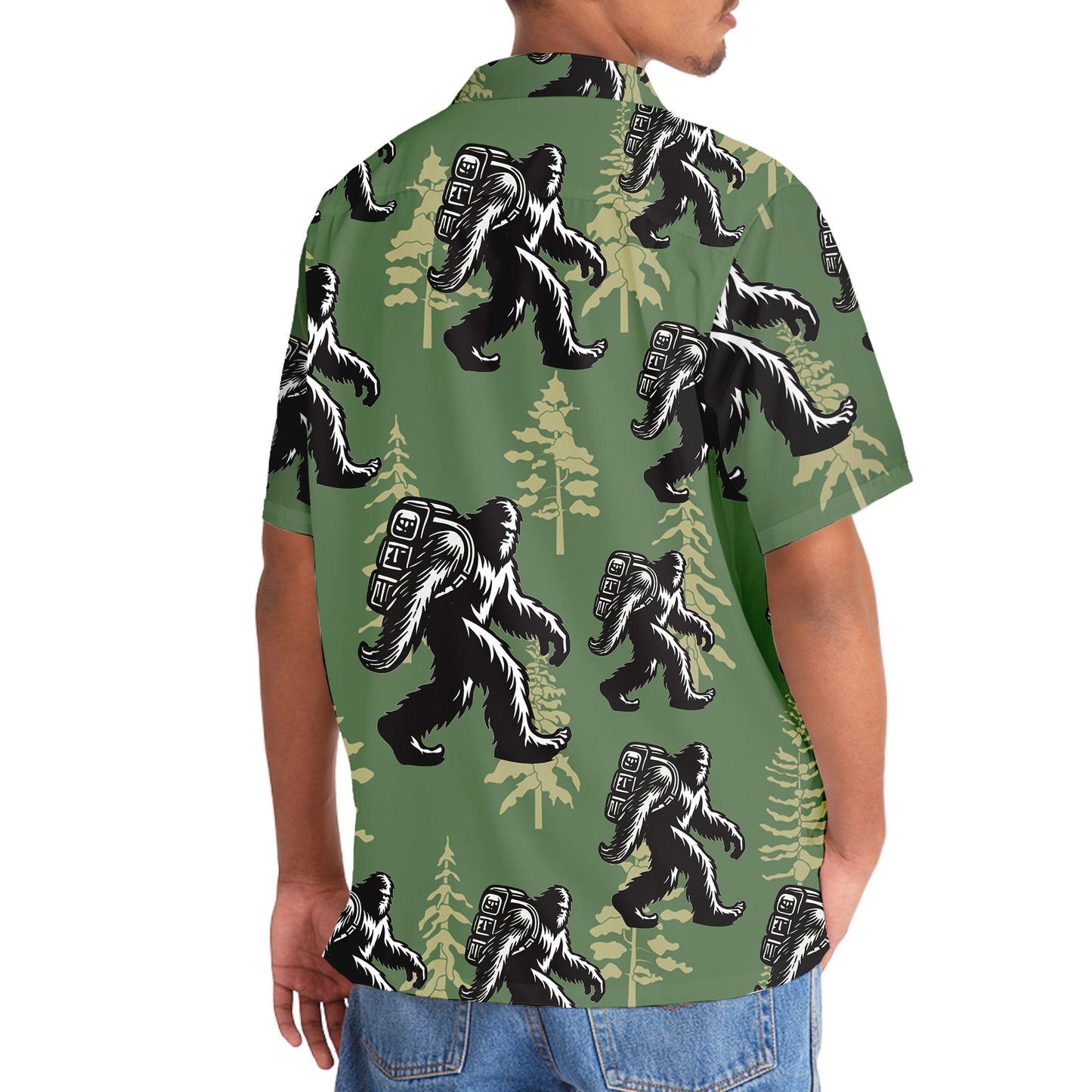 Bigfoot Hiking Gold Tree Hawaiian Shirt