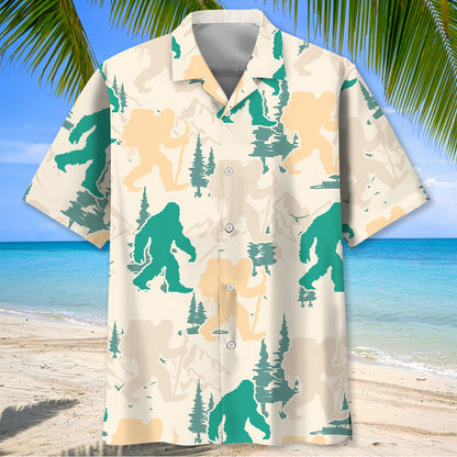 Bigfoot Hiking Mountain and Trees Hawaiian Shirt