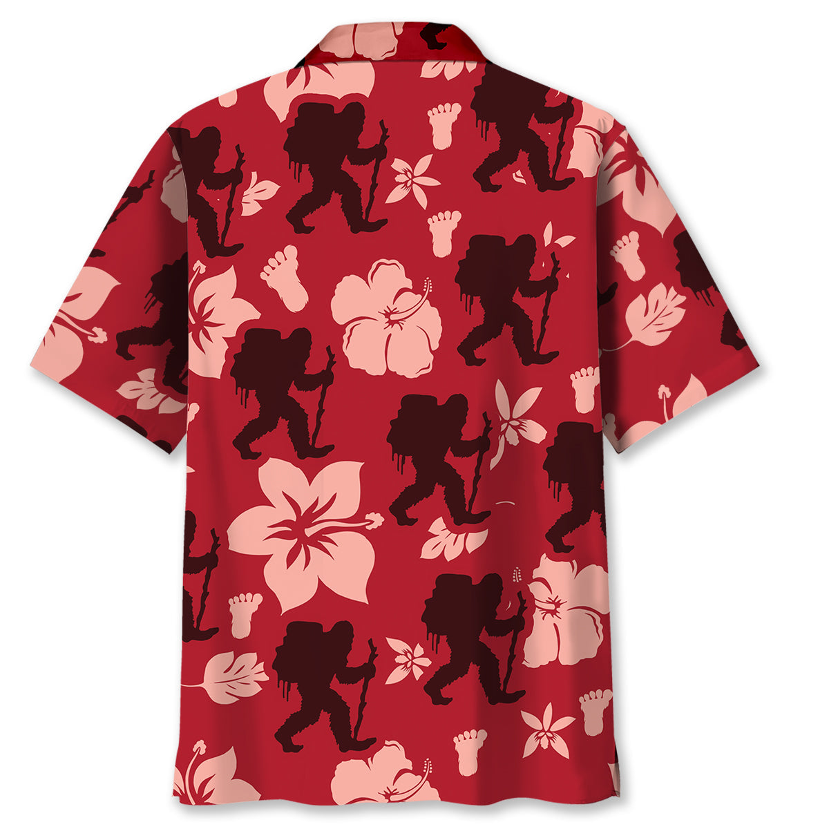 Bigfoot Hiking Red Hibiscus Hawaiian Shirt