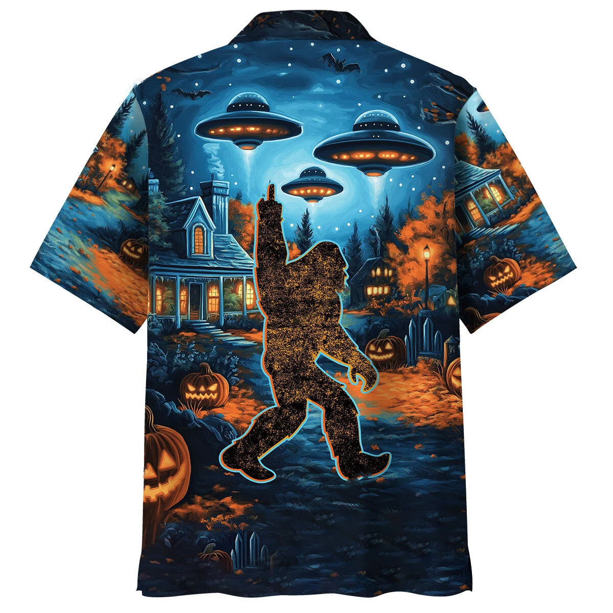 Bigfoot in a Horror Night Hawaiian Shirt