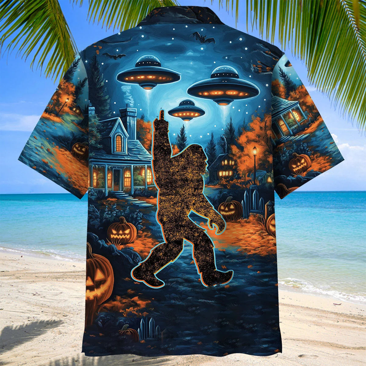 Bigfoot in a Horror Night Hawaiian Shirt