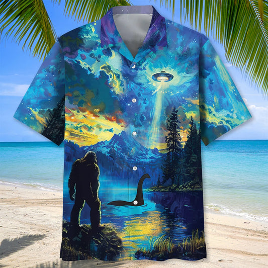 Bigfoot Nessie Ufo by the Lake Hawaiian Shirt