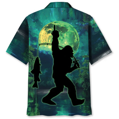 Bigfoot Night Fishing Hawaiian Shirt