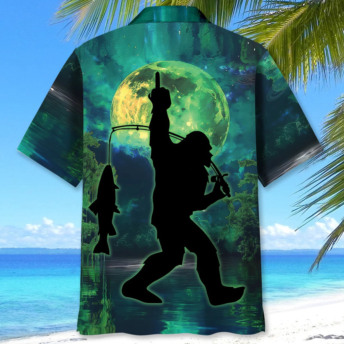 Bigfoot Night Fishing Hawaiian Shirt