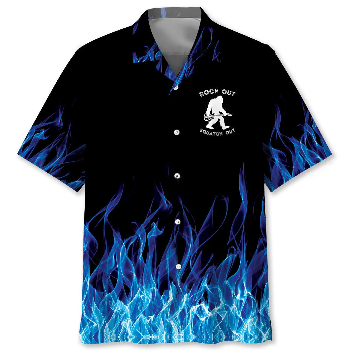 Bigfoot Playing a Guitar Rock on Sasquatch Hawaiian Shirt