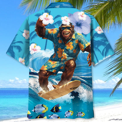 Bigfoot Surfing Hawaiian Shirt