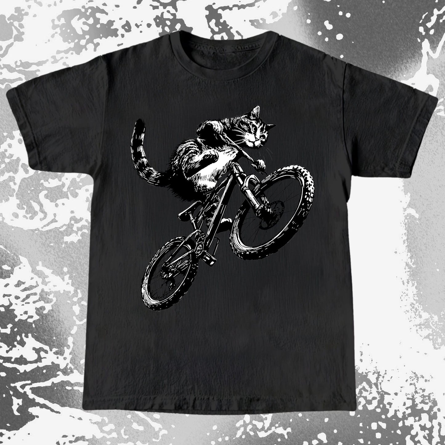 Mountain Bike Cat Shirt, Feral Motion Line Art Aesthetic (view 2)