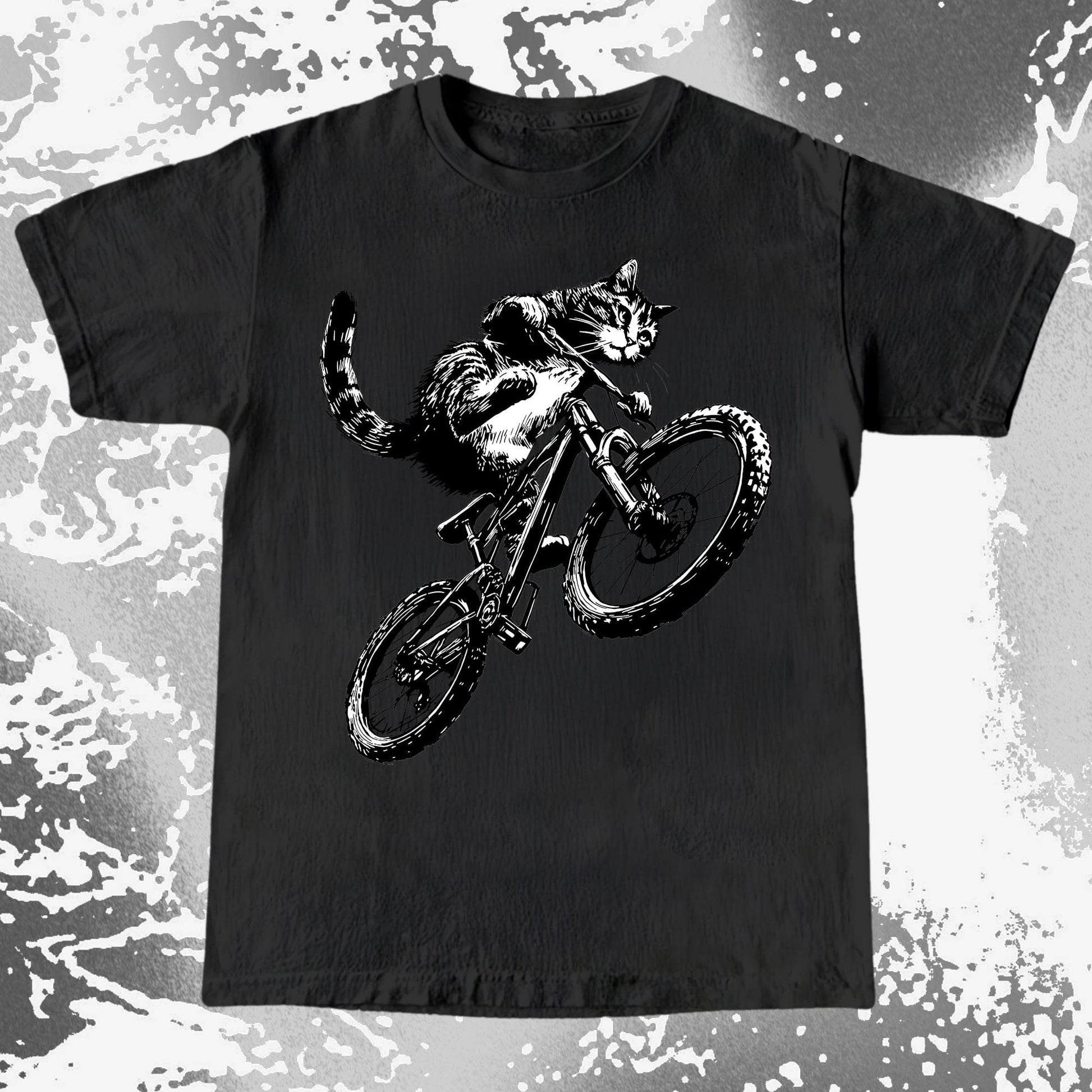Mountain Bike Cat Shirt, Feral Motion Line Art Aesthetic (view 2)