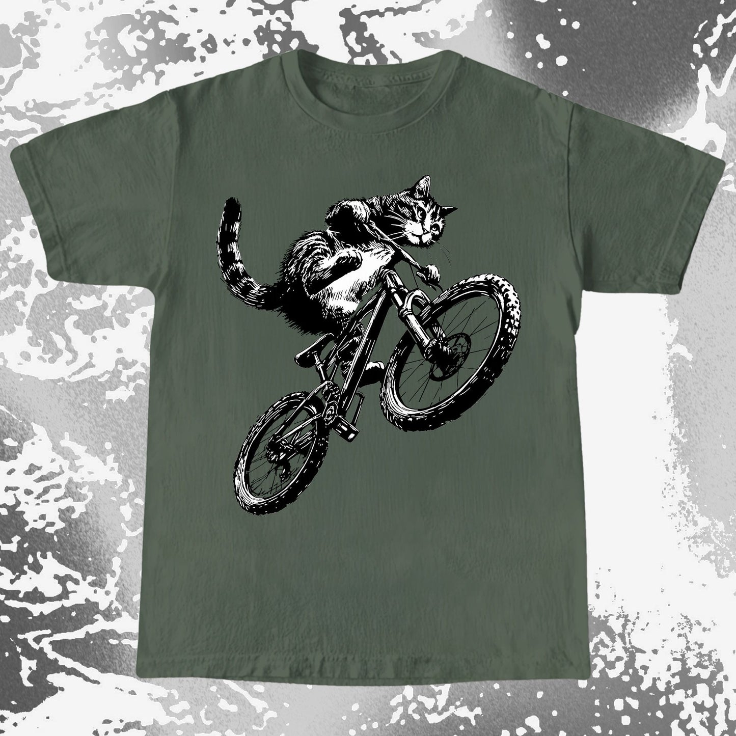 Mountain Bike Cat Shirt, Feral Motion Line Art Aesthetic (view 5)
