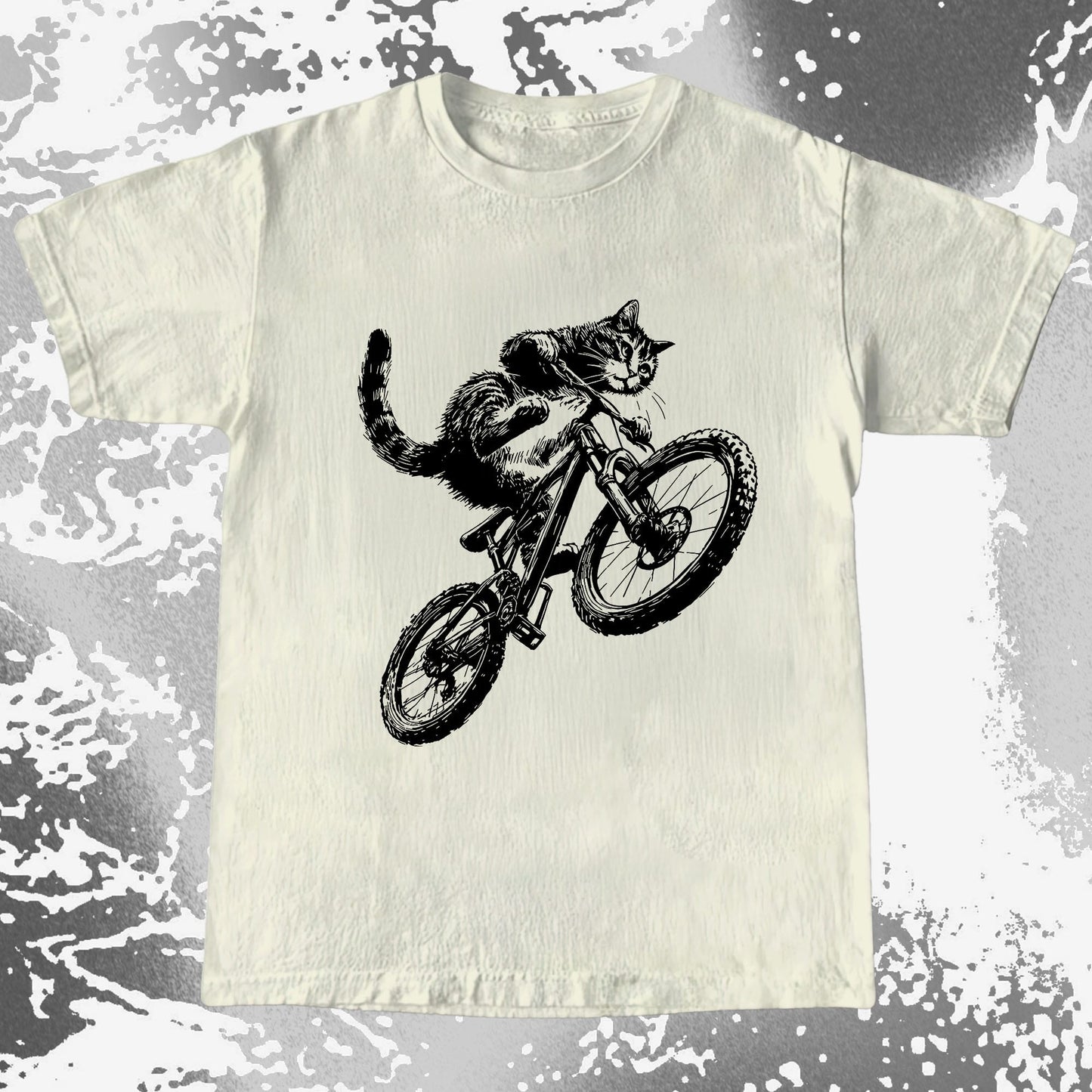 Mountain Bike Cat Shirt, Feral Motion Line Art Aesthetic (view 3)