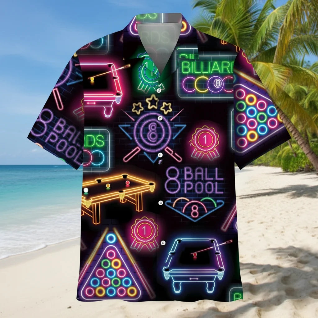Billiard Neon Black Hawaiian Shirt