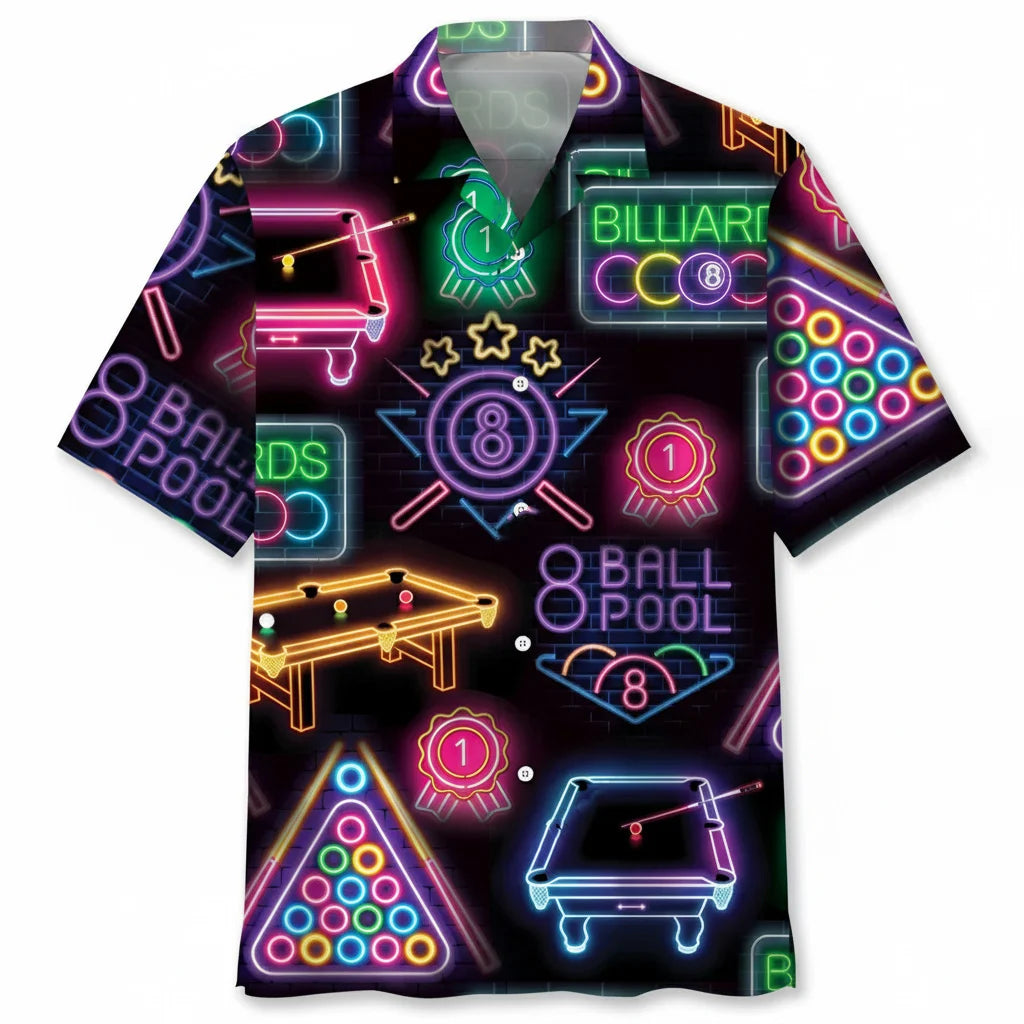 Billiard Neon Black Hawaiian Shirt