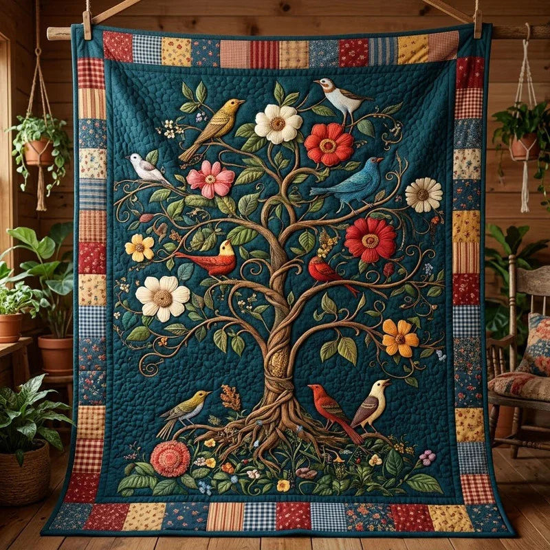 Bird of Life Quilt Blanket - Quilted Blanket by OtterMia
