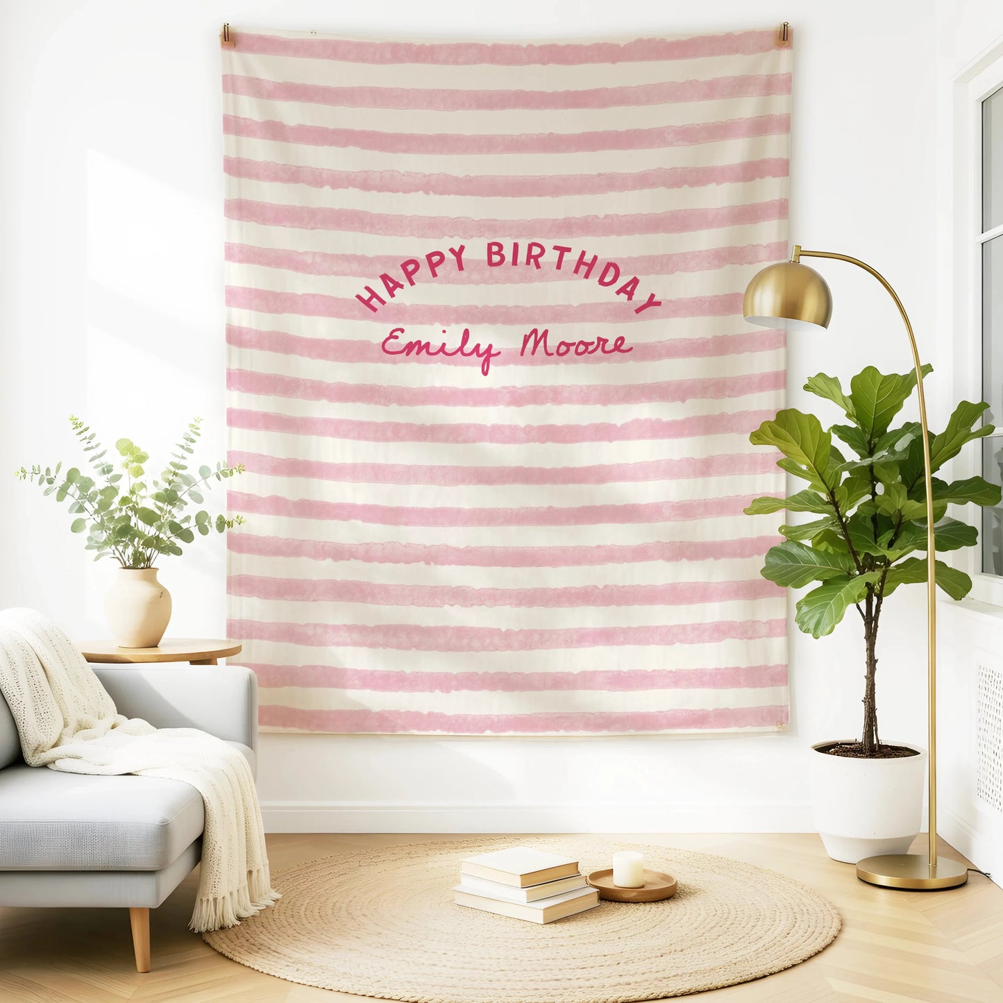 Minimalist Pink Birthday Tapestry Banner Personalized Custom Name Birthday Backdrop Party Decor (view 6)