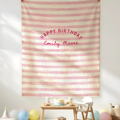 Minimalist Pink Birthday Tapestry Banner Personalized Custom Name Birthday Backdrop Party Decor (view 8)