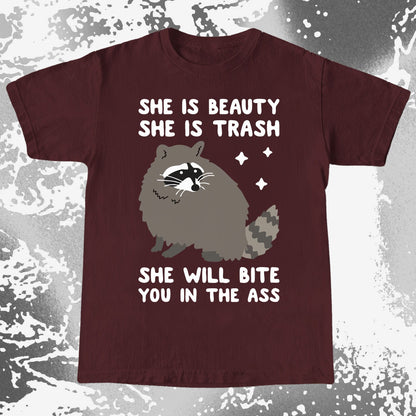 She Is Beauty She Is Trash Raccoon, funny meme tee gift (view 9)