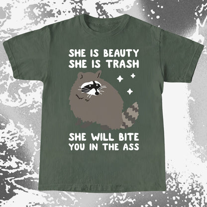 She Is Beauty She Is Trash Raccoon, funny meme tee gift (view 5)