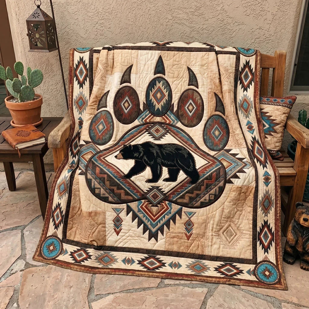 Black Bear Spirit Paw Quilt Blanket