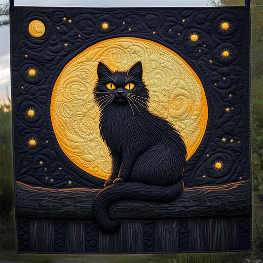 Black Cat And Crescent Moon Quilt Blanket