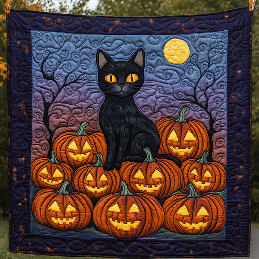 Black Cat And Pumpkin Quilt Blanket