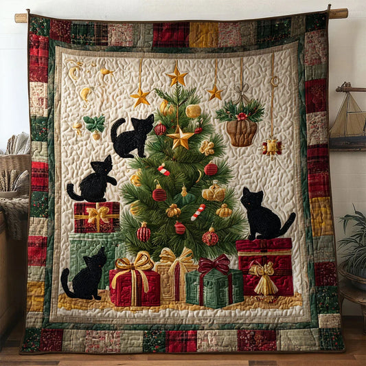 Black Cat Christmas Blessing Quilt Blanket