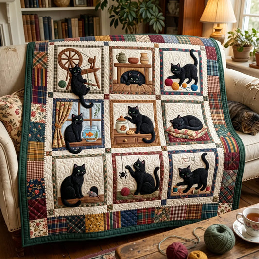Black Cat Daily Life Quilt Blanket