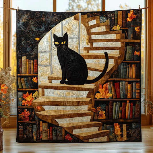 Black Cat Library Quilt Blanket