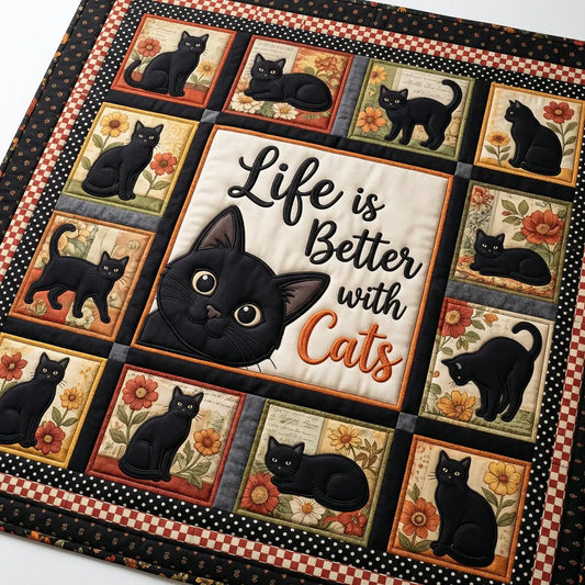 Black Cat Life Is Better With Cats Quilt Blanket