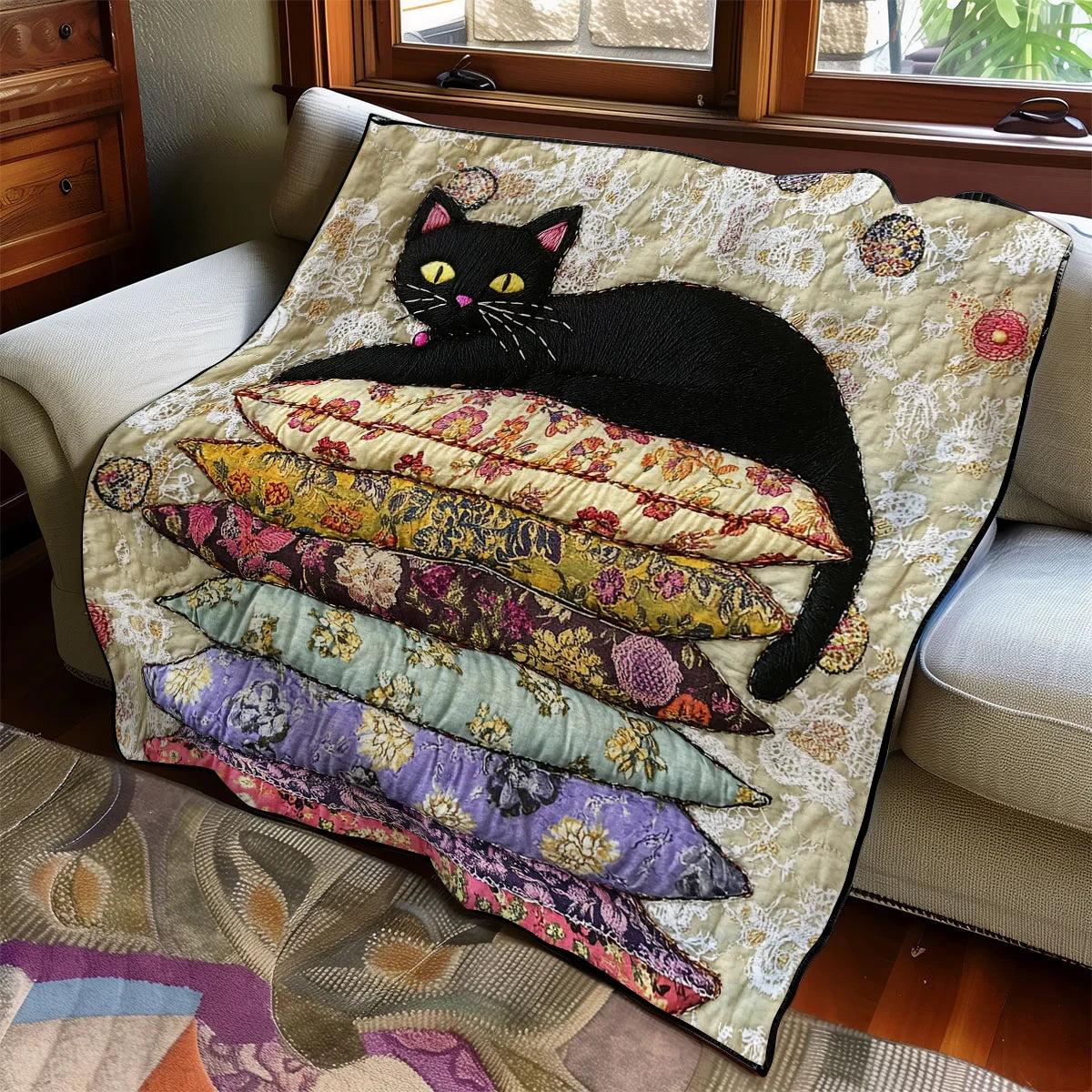 Black Cat Pillow Quilt Blanket