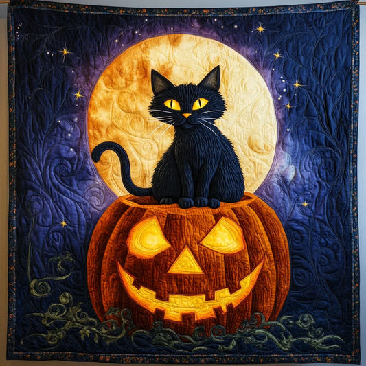 Black Cat Pumpkin Quilt Blanket