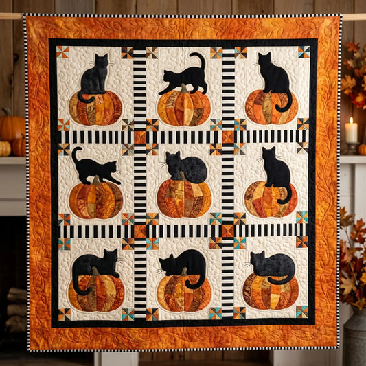 Black Cat Pumpkin Quilt Blanket